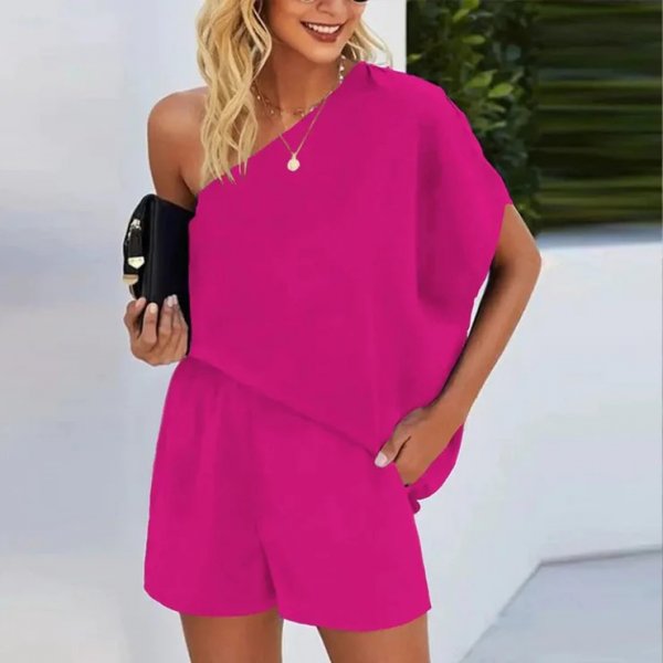 Rose Red Plain Two Piece Set